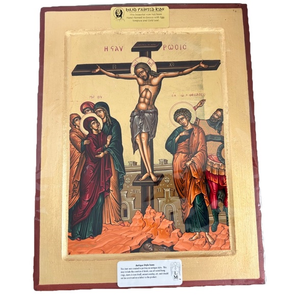 Hand Painted Icon Other - Hand-Painted Icon  in Greece with Egg, Tempura and Gold Leaf Painting Jesus